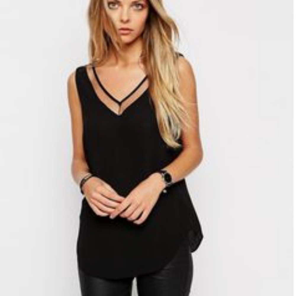 ASOS NWT black sleeveless chiffon/mesh top size 12